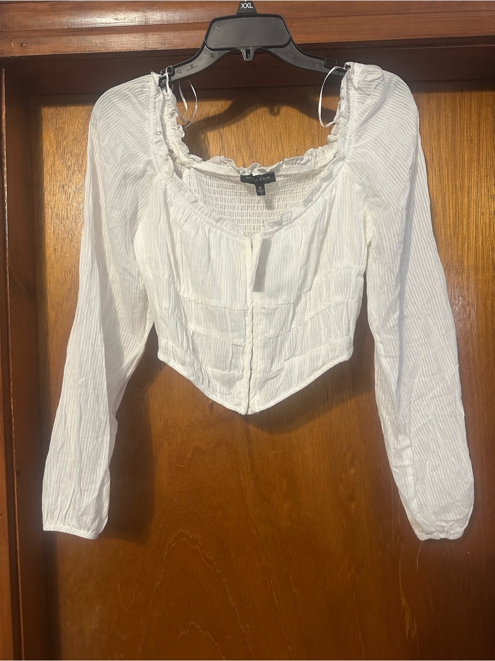 Kendall & Kylie White Smocked Square-Neck Crop Top